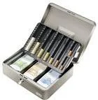 Sejfy i kasy pancerne - Rieffel Schweiz Sejf Geldkassette Moneta Basic silber mit Münzeinsatz mit Schlos - miniaturka - grafika 1