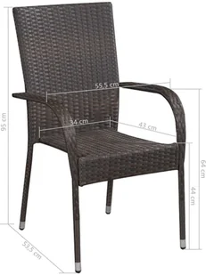 vidaXL Sztaplowane krzesła ogrodowe, 6 szt., polirattan, brązowe - Fotele i krzesła ogrodowe - miniaturka - grafika 5