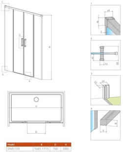 Radaway Idea Gold DWD drzwi wnękowe 170cm szkło przejrzyste 387127-09-01 | - Ścianki i drzwi prysznicowe - miniaturka - grafika 2
