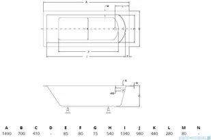 Besco Slim 150x70 WAS-150-SL - Wanny - miniaturka - grafika 2