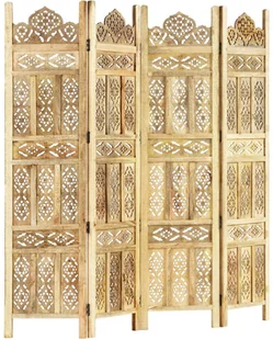 vidaXL Parawan 4-panelowy, ręcznie rzeźbiony, 160x165 cm, drewno mango vidaXL - Parawany - miniaturka - grafika 6