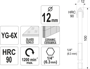 Sthor WIERTŁO DO SZKŁA I CERAMIKI 12MM HEX Sthor 21706 - Narzędzia glazurnicze - miniaturka - grafika 4