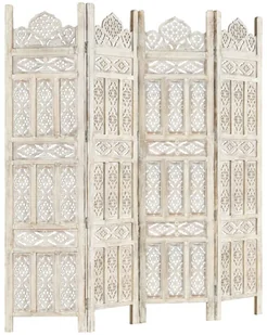vidaXL vidaXL Parawan 4-panelowy, rzeźbiony, biały, 160x165 cm, drewno mango - Parawany - miniaturka - grafika 8