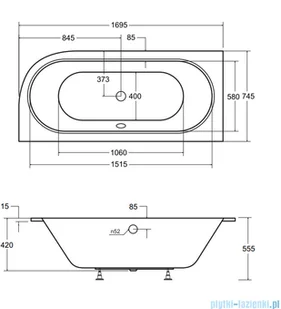 Besco Wanna 170x75 Avita Slim Prawa + Syfon #WAV-170-NPS - Wanny - miniaturka - grafika 6