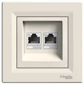 Gniazdka elektryczne - Schneider Asfora gniazdo komputerowe podtynkowe podwójne 2xRJ45 kategoria 5e z ramką kremowe EPH4400123 - miniaturka - grafika 1