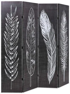 vidaXL Składany parawan, 160x180 cm, motyw piór, czarno-biały - Parawany - miniaturka - grafika 3