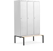 Szafki BHP - AJ Produkty Szafa ubraniowa CLASSIC, z ławeczką, 3 moduły, 2120x1200x550 mm, szary - miniaturka - grafika 1