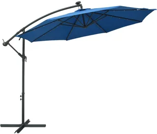 vidaXL Parasol wiszący z LED i stalowym słupkiem, 300 cm, lazurowy vidaXL - Parasole ogrodowe - miniaturka - grafika 3