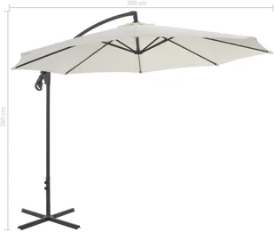 vidaXL Parasol wiszący ze stalowym słupkiem, 300 cm, piaskowy - Parasole ogrodowe - miniaturka - grafika 8