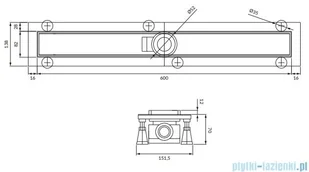 Omnires Lowfix odpływ liniowy z maskownicą pełną 60 cm czarny LOWFIX60GBL - Syfony - miniaturka - grafika 2
