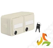 Gniazdka elektryczne - Hager BERKER W.1 Gniazdo SCHUKO 2 podwójne z uziemieniem z pokrywą na klucz p. opisowym i przysłonami poziome IP55 biały 47893522 47893522/HAG - miniaturka - grafika 1