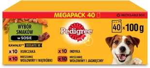 Pedigree Adult saszetka 40x100 g Mix Smaków w Sosie mokra karma pełnoporcjowa dla dorosłych psów kawałki bogate w kurczaka kawałki bogate w mieszankę wołowiny i wątróbki kawałki bogate w indyka - Mokra karma dla psów - miniaturka - grafika 2