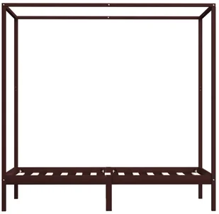 vidaXL Rama łóżka z baldachimem, ciemnobrązowa, lita sosna, 90x200 cm - Łóżka - miniaturka - grafika 3