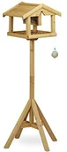 Karmniki dla ptaków - Relaxdays Domek dla ptaków ze stojakiem, wykonana z drewna, nieobrobiona, stojący, zestaw do budowy domek dla ptaków, HBT : 117 x 50 x 50 cm, brązowy 10020729 - miniaturka - grafika 1