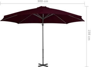 vidaXL Parasol wiszący z aluminiowym słupkiem, czerwony, 300 cm 312306 - Parasole ogrodowe - miniaturka - grafika 8