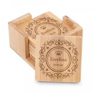 Pozostałe akcesoria barmańskie - Murrano Podkładki bambusowe pod piwo kawę zestaw x6 grawer korona ornament d PDK-BMB-040 - miniaturka - grafika 1