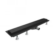 Odpływy liniowe - SCHEDPOL OLSL80/CST-LOW BASE-LOW BLACK odpływ liniowy 80x8x7 niski czyszczonym od góry syfonem obrotowym i maskownic BLACK STEEL - miniaturka - grafika 1