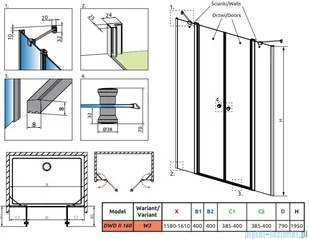 Radaway Eos DWD II drzwi prysznicowe 160 W3 przejrzyste 13799770-01-01/13799830-01-01 | - Ścianki i drzwi prysznicowe Radaway Eos DWD II drzwi prysznicowe 160 W3 przejrzyste 13799770-01-01/13799830-01-01 | - Ścianki i drzwi prysznicowe - miniaturka - grafika 2
