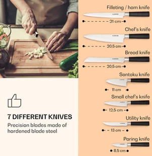 Klarstein Klarstein Kitano zestaw 8-częściowy Zestaw noży z blokiem 7 noży stal szlachetny drewniany blok KG10-KitanoAcacia - Noże kuchenne - miniaturka - grafika 4