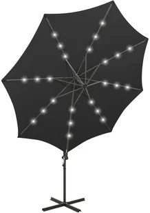 vidaXL Wiszący parasol z lampkami LED i słupkiem, czarny, 300 cm 312340 - Parasole ogrodowe - miniaturka - grafika 6
