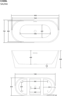 Corsan Wanna wolnostojąca E026 Salina 160 z wykończeniem czarnym 648790 - Wanny - miniaturka - grafika 2