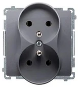 Gniazdka elektryczne - Kontakt Simon Kontakt_Simon Gniazdo wtyczkowe podwójne z uziemieniem (moduł). 16A. 250V. zaciski śrubowe srebrny mat BMGZ2M.01/43 - miniaturka - grafika 1