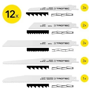 TROTEC Zestaw brzeszczotów do piły szablastej drewno/metal, 12-częściowy - Brzeszczoty TROTEC Zestaw brzeszczotów do piły szablastej drewno/metal, 12-częściowy - Brzeszczoty - miniaturka - grafika 1