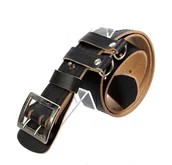 Paski - WIREX (PL) Wojskowy Pas Męski Skórzany OFICER RUBIN (PL) Skóra Licowa CZARNY Z Jasnym Spodem Bardzo Mocny Z Płytką I Przeszyciami PO45C XXL - miniaturka - grafika 1