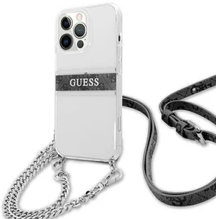 Guess GUHCP13LKC4GBSI iPhone 13 Pro / 13 6,1" Transparent hardcase 4G Grey Strap Silver Chain GUE001685-0 - Etui i futerały do telefonów - miniaturka - grafika 4