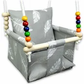 Leżaczki i huśtawki - Szara huśtawka kubełkowa dla dzieci w piórka C6-E39 - miniaturka - grafika 1