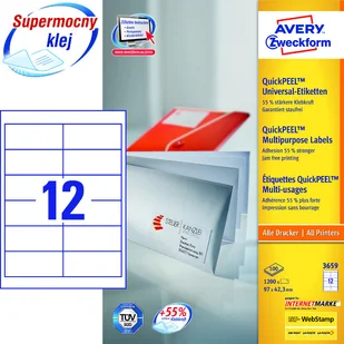 Avery Zweckform Etykiety A4 97 x 42,3mm 100 arkuszy Zweckform 3659 - Etykiety samoprzylepne i bloki etykiet - miniaturka - grafika 2