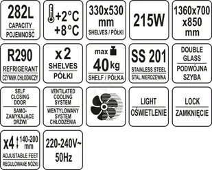 Yato STÓŁ CHŁODNICZY 282L 2 DRZWI PRZESZKLONY YG-05252 - Szafy i witryny chłodnicze - miniaturka - grafika 8