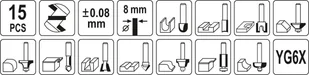YATO ZESTAW WIDIOWYCH FREZÓW TRZPIENIOWYCH DO DREWNA KPL 15 SZT - Frezy - miniaturka - grafika 5