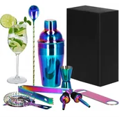 Pozostałe akcesoria barmańskie - Springos Zestaw barmański 8 elementów do drinków shaker bostoński 550 ml stal nierdzewna tęczowy KI0017 - miniaturka - grafika 1
