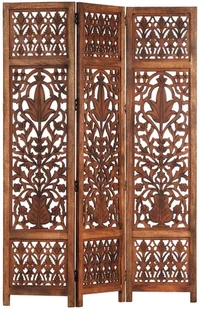 vidaXL vidaXL Parawan 3-panelowy, rzeźbiony, brązowy 120x165 cm, drewno mango - Parawany - miniaturka - grafika 14