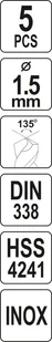 Yato WIERTŁO DO METALU HSS PREMIUM 1,5MM DO WIERCENIA W STALI INOX 5SZT YT-44203 - Wiertła - miniaturka - grafika 4