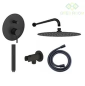 Zestawy prysznicowe - Oltens Zestaw Oltens Molle bateria podtynkowa z deszczownicą 30 cm Vindel i kompletem prysznicowym Ume czarny mat 36600300 - miniaturka - grafika 1