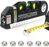 Poziomice laserowe - DexXer POZIOMICA LASEROWA LED Z MIARĄ 250 cm + BATERIE - DexXer - miniaturka - grafika 1