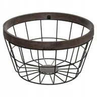 Pudła i pojemniki do przechowywania - METALOWY MAŁY CZARNY KOSZ Z DREWNIANĄ OBRĘCZĄ - miniaturka - grafika 1