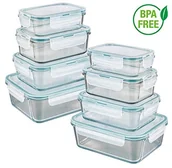 Pojemniki kuchenne - GOURMETmaxx Gourmetmaxx 01821 szklane pojemniki do przechowywania żywności, zestaw 4 sztuk, z pokrywami zamykanymi na klamry, silikonowe uszczelki, kolor szmaragdowy 02847 - miniaturka - grafika 1