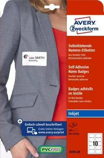 Avery Zweckform j4785  20-Nazwa etykiety do drukarki atramentowej (edytor tekstu tekstylne, 200 sztuk, 80 X 50 MM) 20 arkuszy Biały J4785-20 - Artykuły biurowe - miniaturka - grafika 5