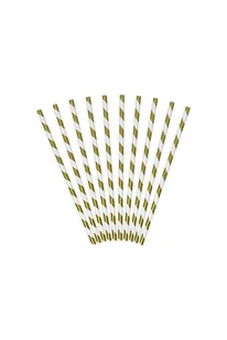 Słomki papierowe w paski, złote chrom, 19,5 cm, 10 szt SPP1M-019 - Słomki do napojów - miniaturka - grafika 2