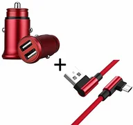 Ładowarki samochodowe - Shot Case Pakiet do Samsung Galaxy J6 smartfon Micro USB (90 kabel do szybkiego ładowania mini podwójne gniazdo zapalniczki samochodowej) (czerwony) - miniaturka - grafika 1