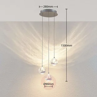 Lampenwelt com Lampa wisząca LED Hayley szklana kula 3-pkt. chrom - Lampy sufitowe - miniaturka - grafika 4