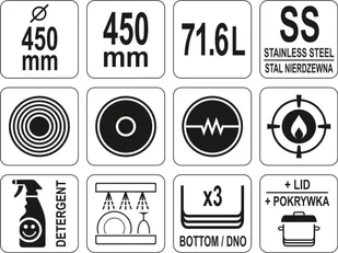 Yato GARNEK WYSOKI Z POKRYWKĄ SS  45x45CM YG-00009 - Garnki - miniaturka - grafika 6