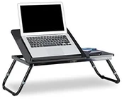 Części i akcesoria do laptopów - Relaxdays Stolik do komputera przenośnego  Lapdesk łóżko stołu Taca na łóżko części zamienne stolik pomocniczy Laptop szer. x gł. x wys.) 60 cm x 35 cm x 24 cm z drewna z czarnym czytania ze szkła form 10013215 - miniaturka - grafika 1
