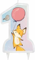 Baby shower i roczek - Godan Świeczka cyferka jedynka 1 z liskiem - 10 cm -  1 szt. PF-SHBL - miniaturka - grafika 1