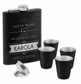 Piersiówki - Murrano Piersiówka czarna z 4 kieliszkami i grawerem dla taty PIER-BK-006 - miniaturka - grafika 1