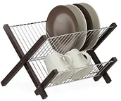 Suszarki do naczyń - Relaxdays ociekacz ze stali nierdzewnej, 2 poziomy, składany, zajmuje niewiele miejsca ociekacz, wys. x szer. x gł.: 25,5 x 39 x 30 cm, ciemnobrązowy 10023257 - miniaturka - grafika 1