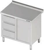 Stoły gastronomiczne - Stalgast Stół przyścienny z blokiem trzech szuflad (L) i szafką z drzwiami skrzy - miniaturka - grafika 1